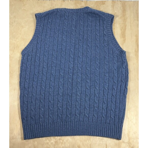 VTG LL Bean sweater vest mens XL-Tall cable knit 80% lamb wool blend navy blue - Picture 2 of 5
